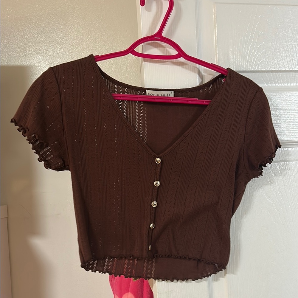 Brown Button-Up Women's Top
